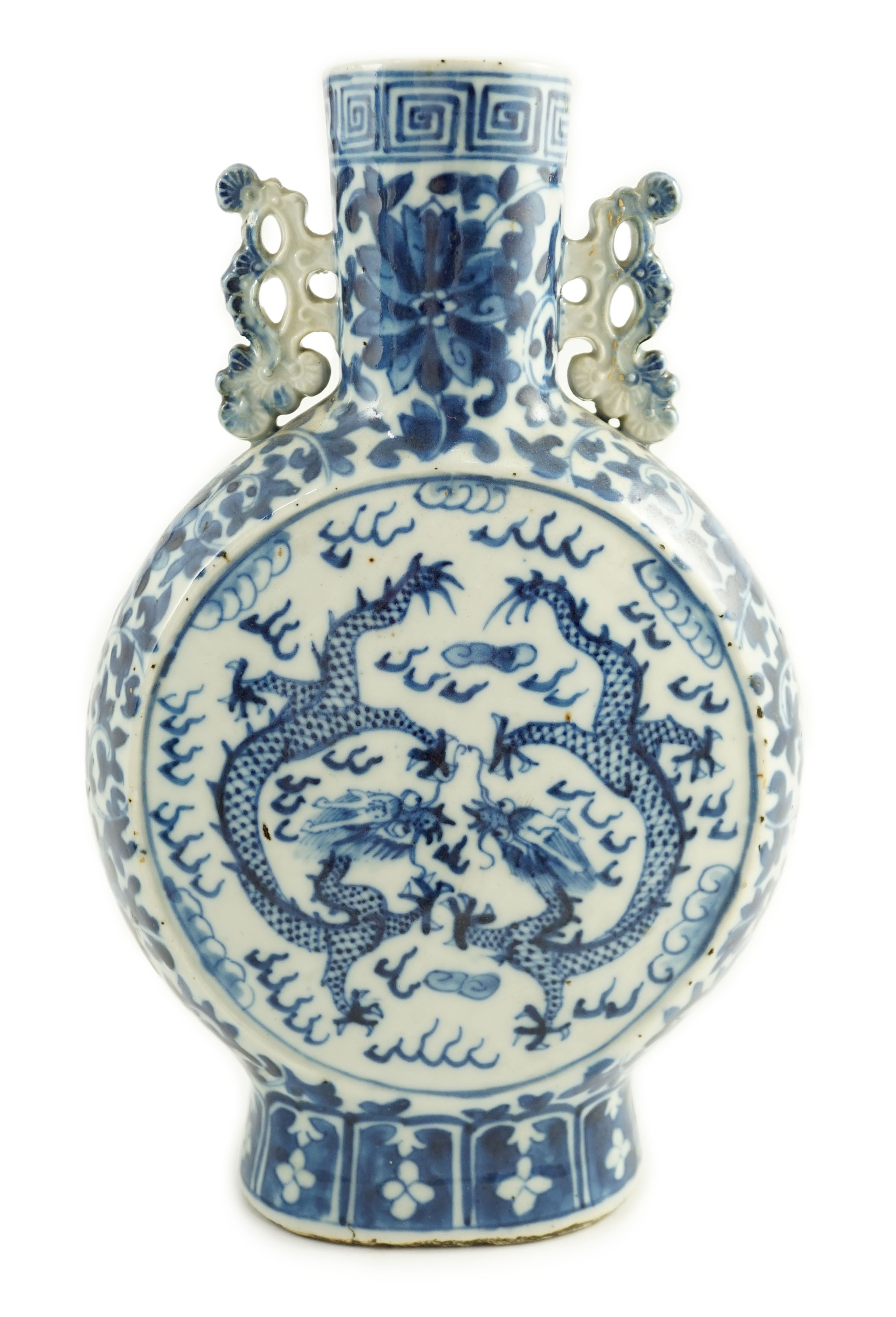 A Chinese blue and white ‘dragon’ moonflask, 19th century, 26cm high